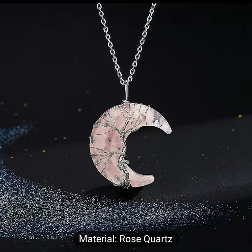 🌙 Rose Quartz Crescent Moon necklace ✨️